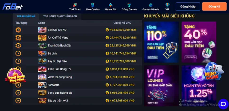 Hệ thống trò chơi đa dạng tại 36win link vào